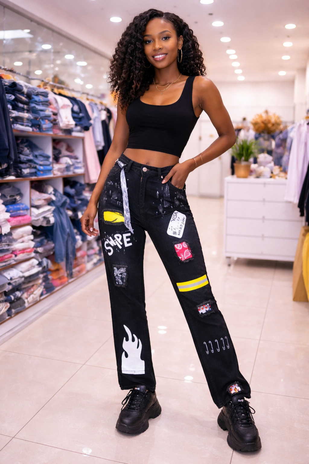 Urban Edge Graphic Patch Straight-Leg Jeans