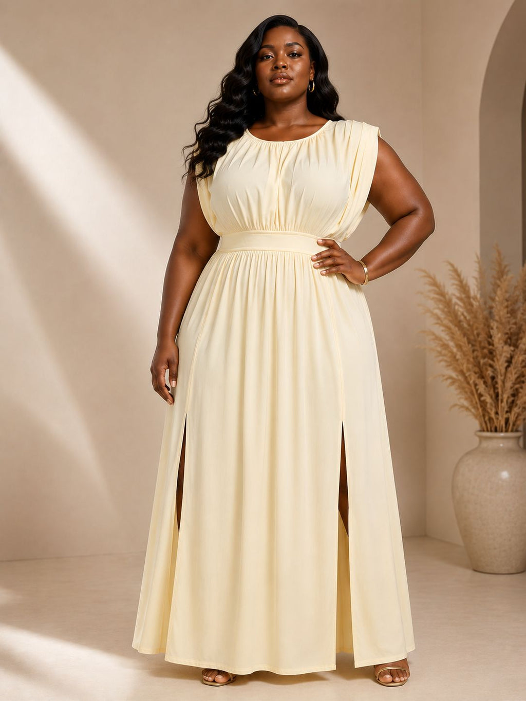 mocha grace side-slit maxi dress