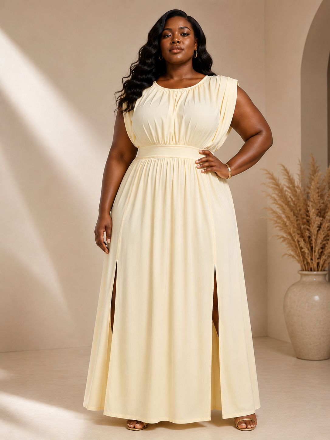 mocha grace side-slit maxi dress