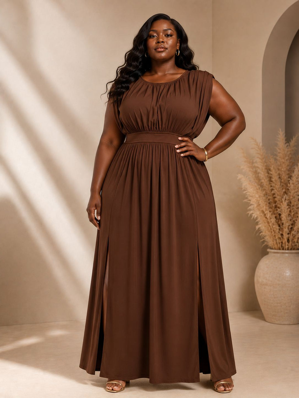mocha grace side-slit maxi dress