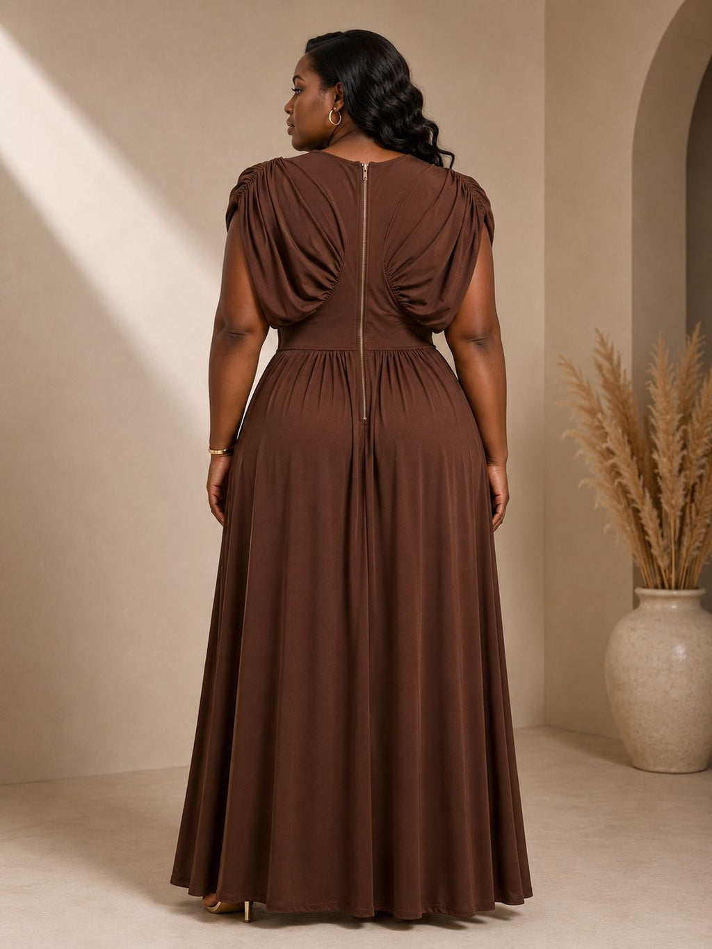 mocha grace side-slit maxi dress