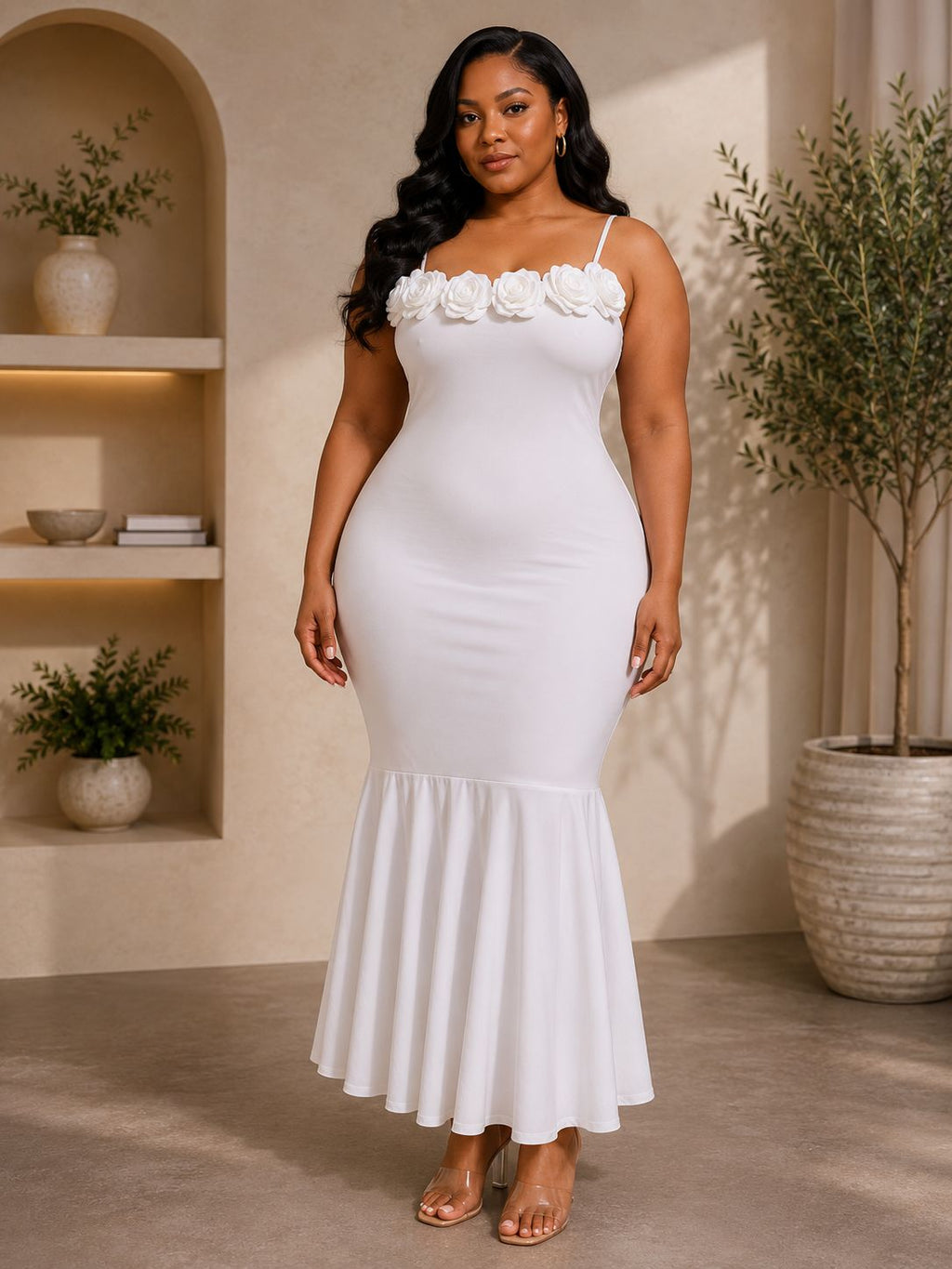 Ivory rose mermaid midi dress