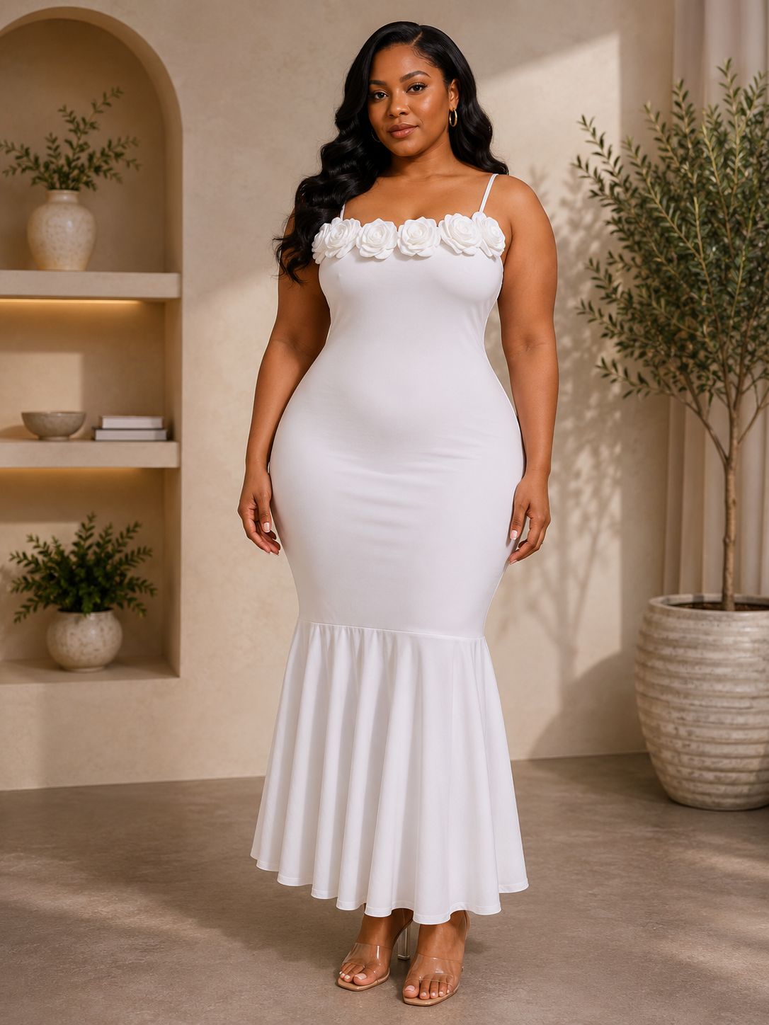 Ivory rose mermaid midi dress