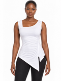 White ruched asymmetric hem sleeveless top