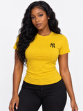 Yellow fitted short-sleeve T-shirt with NY chest graphic