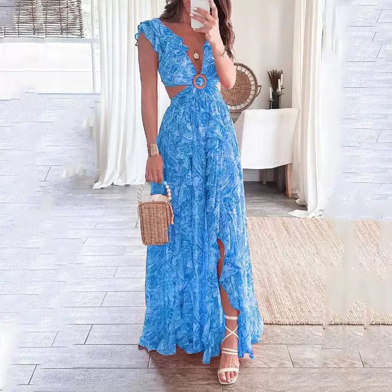 Coral bloom cut-out maxi dress
